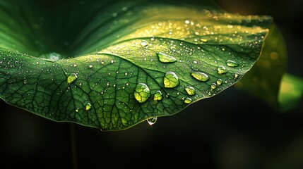 Wall Mural - Water droplets on a leaf