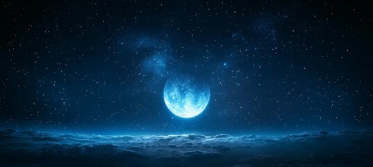 Wall Mural - full moon on dark night space. generative ai technology.
