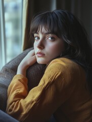 Wall Mural - Contemplative Portrait of a Woman with Short Hair