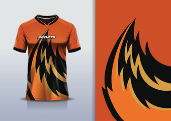 Sport jersey design template mockup curve line for football soccer, running, esports, black orange color