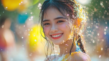 Poster - A Woman Enjoying a Water Splash