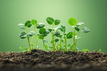 Young seedlings sprouting from soil with vibrant leaves.