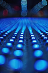 Canvas Print - Blue LED Lights Array in Perspective, Abstract Technology Background with Electronic Components.