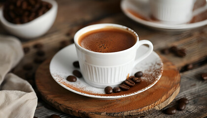 Poster - Cup of aromatic hot coffee on table