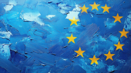 European union flag painted on a wall with thick brushstrokes