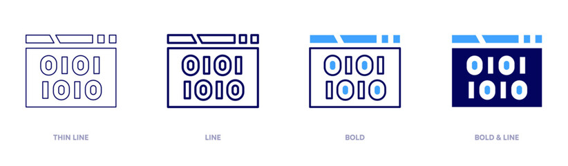 Programming examples icon in 4 different styles. Thin Line, Line, Bold, and Bold Line. Duotone style. Editable stroke