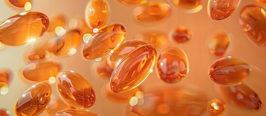 Aufkleber - Vitamin E capsules offer antioxidants for healthy dietary supplementation They are captured against a bright paper background with a soft focus in a close up shot featuring copy space image