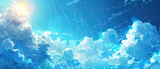 Aufkleber - A vibrant blue sky with sun and clouds on a horizontal copy space image