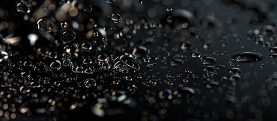 Fototapete - Macro shot of water droplets against a black wallpaper perfect for background design with copy space image