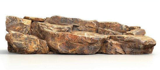 Poster - A podium made of brown cliff rock stone is showcased on a white background providing a clear area for text with clipping paths in place for easy editing. Creative banner. Copyspace image