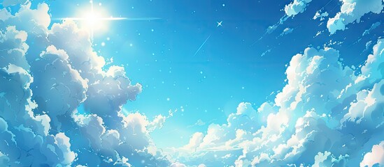 Aufkleber - A vibrant blue sky with sun and clouds on a horizontal copy space image