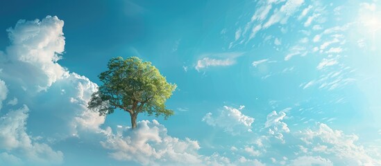 Poster - Fit for both desktop and mobile a Facebook header featuring a serene blue sky and a lush tree in a tranquil setting as the main focus of the copy space image