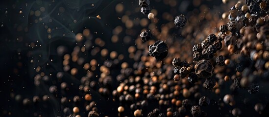 Poster - Dark background enhances ground black pepper with grains in the copy space image