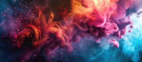 Aufkleber - Various shimmering elements like glitter ink and smoke create a captivating mix of colors and textures on a dark abstract art backdrop with copy space image