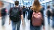 © antusher - Blurred students walking in school hallway, backpacks, motion, fast movement, raw candid photography