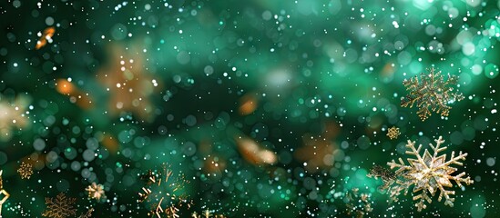 Canvas Print - Numerous gorgeous snowflakes set against a green backdrop in a copy space image