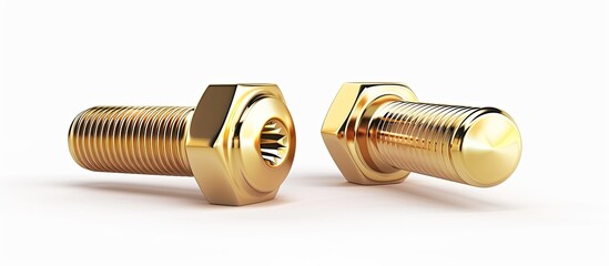 Poster - An image of shiny gold bolts and nuts against a white backdrop allowing room for text or other elements. Creative banner. Copyspace image