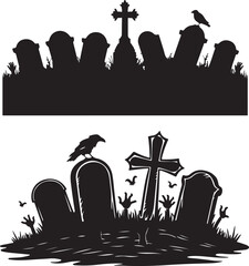 Wall Mural - Halloween Graveyard Scene Vector Illustration