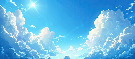 Poster - Copy space image of bright blue skies with fluffy white clouds on a sunny summer day