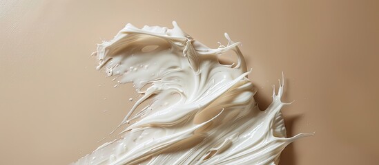 Poster - Skin care product with a creamy texture smudged elegantly on a beige backdrop with copy space image
