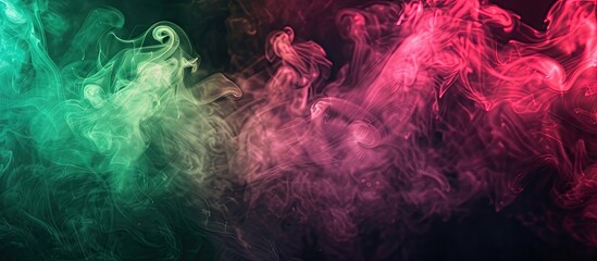 Poster - Colorful green and pink steam against a dark backdrop with empty copy space image