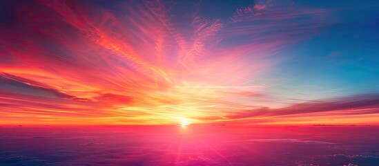 Poster - A sunset view captured from an airplane s window showcasing a vibrant sky with a copy space image for text incorporation