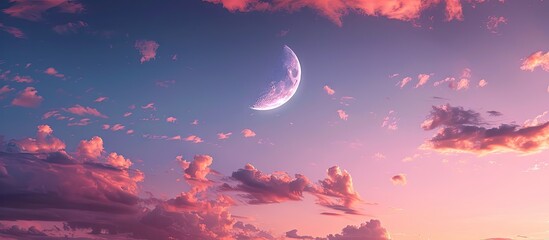 Canvas Print - A serene evening sky with a crescent moon and ample copy space image