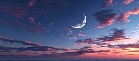 Poster - A serene evening sky with a crescent moon and ample copy space image