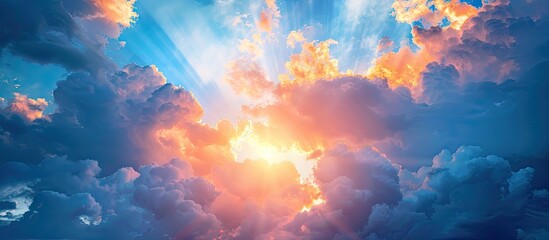 Fototapete - Clouds shading sun in anticipation of storm creating an ominous atmosphere in the sky ideal for a copy space image