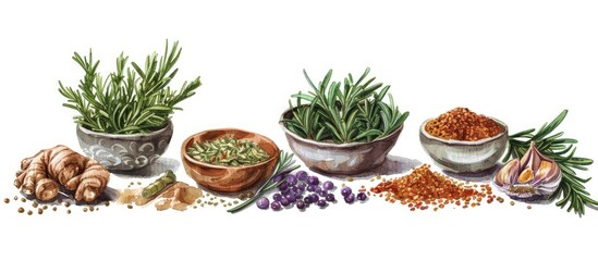 Poster - Rosemary along with other seasonings and spices is central to the concept of flavoring dishes 200 characters. Creative banner. Copyspace image