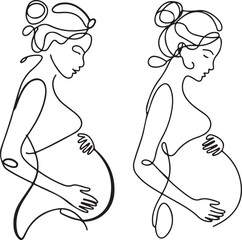 Canvas Print - Pregnant Woman Line Art Vector Set