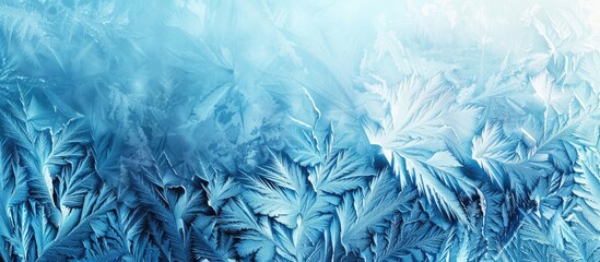 Aufkleber - Blue ice winter background with a frozen pattern on a window creating a textured blue wallpaper image with copy space