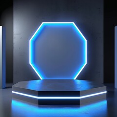 Poster - Neon blue octagon lights