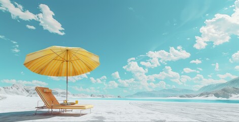 Wall Mural - beach umbrella with chairs on the sand. summer vacation concept. 3d rendering