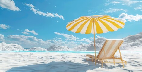 Wall Mural - beach umbrella with chairs on the sand. summer vacation concept. 3d rendering