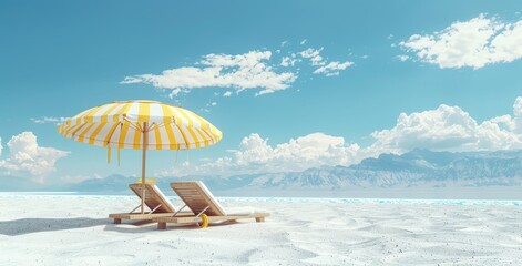 Wall Mural - beach umbrella with chairs on the sand. summer vacation concept. 3d rendering