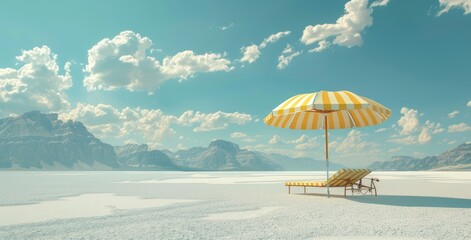 Wall Mural - beach umbrella with chairs on the sand. summer vacation concept. 3d rendering