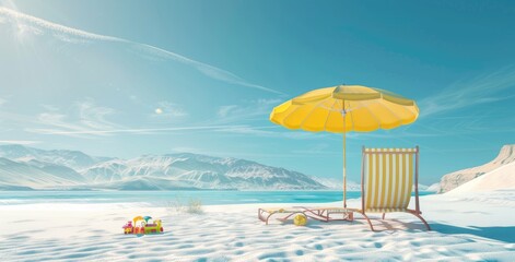 Wall Mural - beach umbrella with chairs on the sand. summer vacation concept. 3d rendering