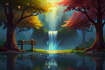 Wall Mural - Digital painting meditation place. beautiful nature with bokeh background. Generative AI