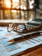 realistic representation of the concept of Value Added Tax (VAT), depicting financial documents and calculators