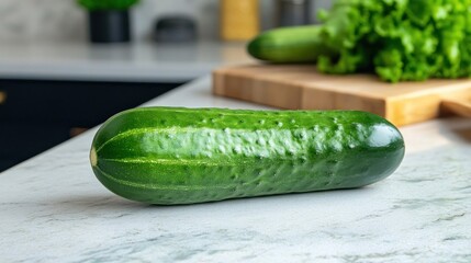 Canvas Print - Fresh Cucumber on a Marble Countertop