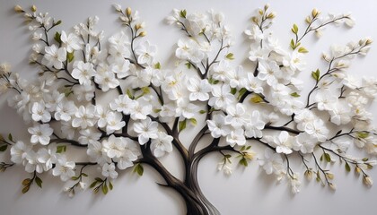 Sticker - a white flowered tree painting for wall decor generative ai