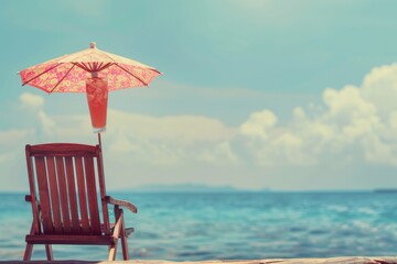 Wall Mural - chair and umbrella in tropical beach