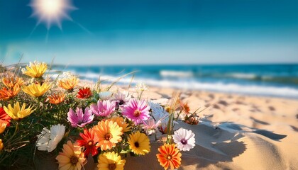 Poster - beautiful flowers on the beach of sea