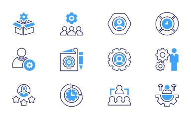 Manager icon set. Bold line style. Duotone colors. Editable stroke. sharing, risk management, team management, time management, talent, data management, employee, outsourcing