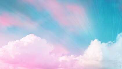 Poster - beauty sweet pastel pink and blue colorful with fluffy clouds on sky multi color rainbow image abstract fantasy growing light