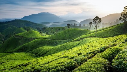 Sticker - green hills of kolukkumalai tea plantations in munnar