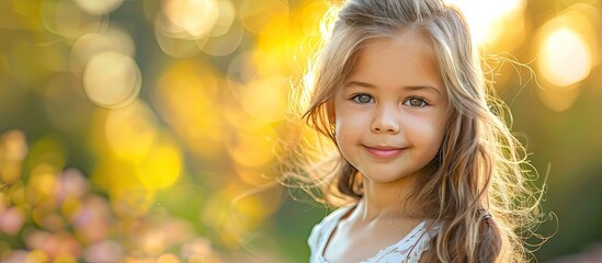 Wall Mural - Adorable young girl in outdoor setting perfect for copy space image