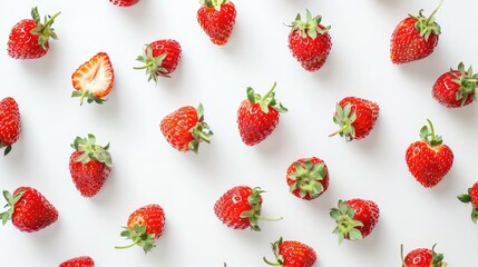 Ripe strawberries on white background