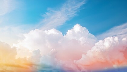 Poster - beauty sweet pastel orange and blue colorful with fluffy clouds on sky multi color rainbow image abstract fantasy growing light